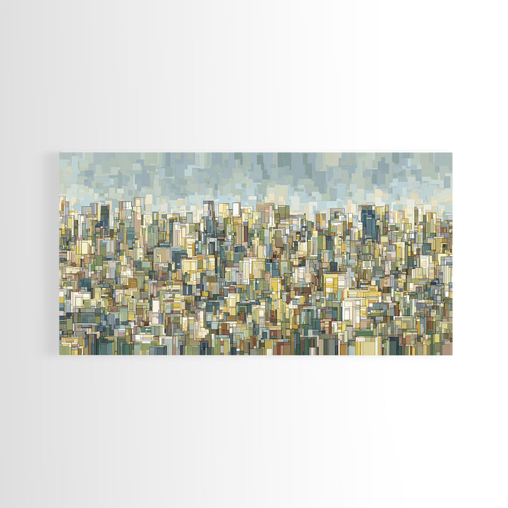 Dense City Skyline Wall Art, Modern Architectural Print, Abstract Urban Landscape Decor, Blue Beige Living Room Art Print