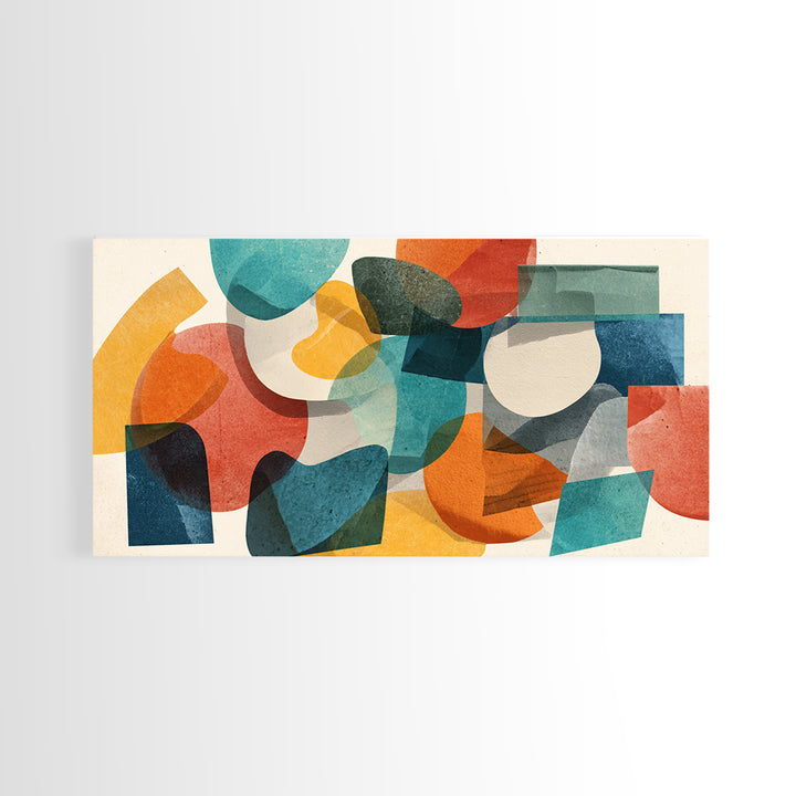 Transparent Organic Shapes Wall Art, Teal Orange Abstract Mid Century Modern Decor, Geometric Bauhaus Canvas Print For Home