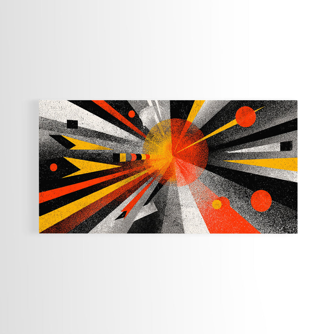 Abstract Planet Blast Wall Art, Orange Black Geometric Space Poster, Midcentury Modern Decor, Atomic Retro Sci Fi Art Print
