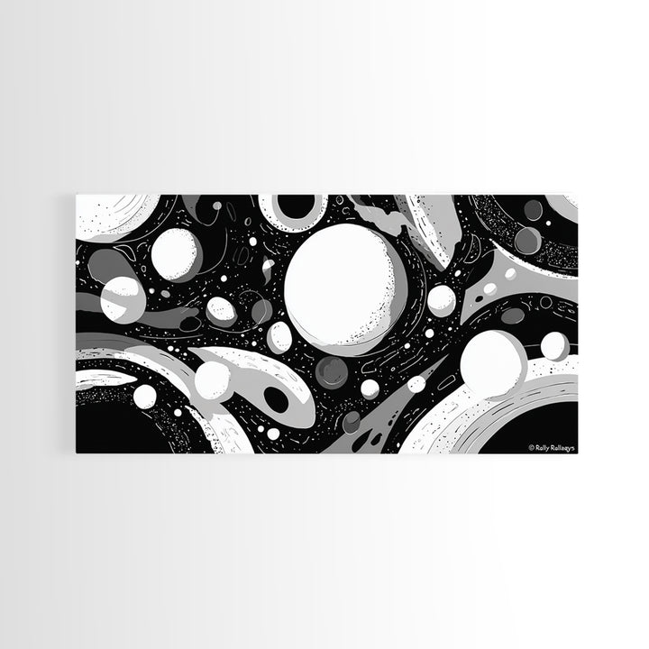 Black White And Gray Cosmic Bubbles Wall Art, Modern Abstract Art Print, Retro Sci Fi Space Decor For Office Or Game Room