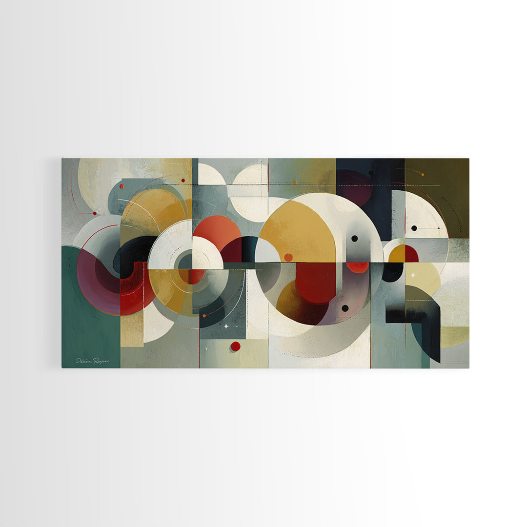 Muted Teal Mustard Red And Cream Circles Wall Art, Midcentury Modern Art Print, Bauhaus Geometric Home Decor For Living Room