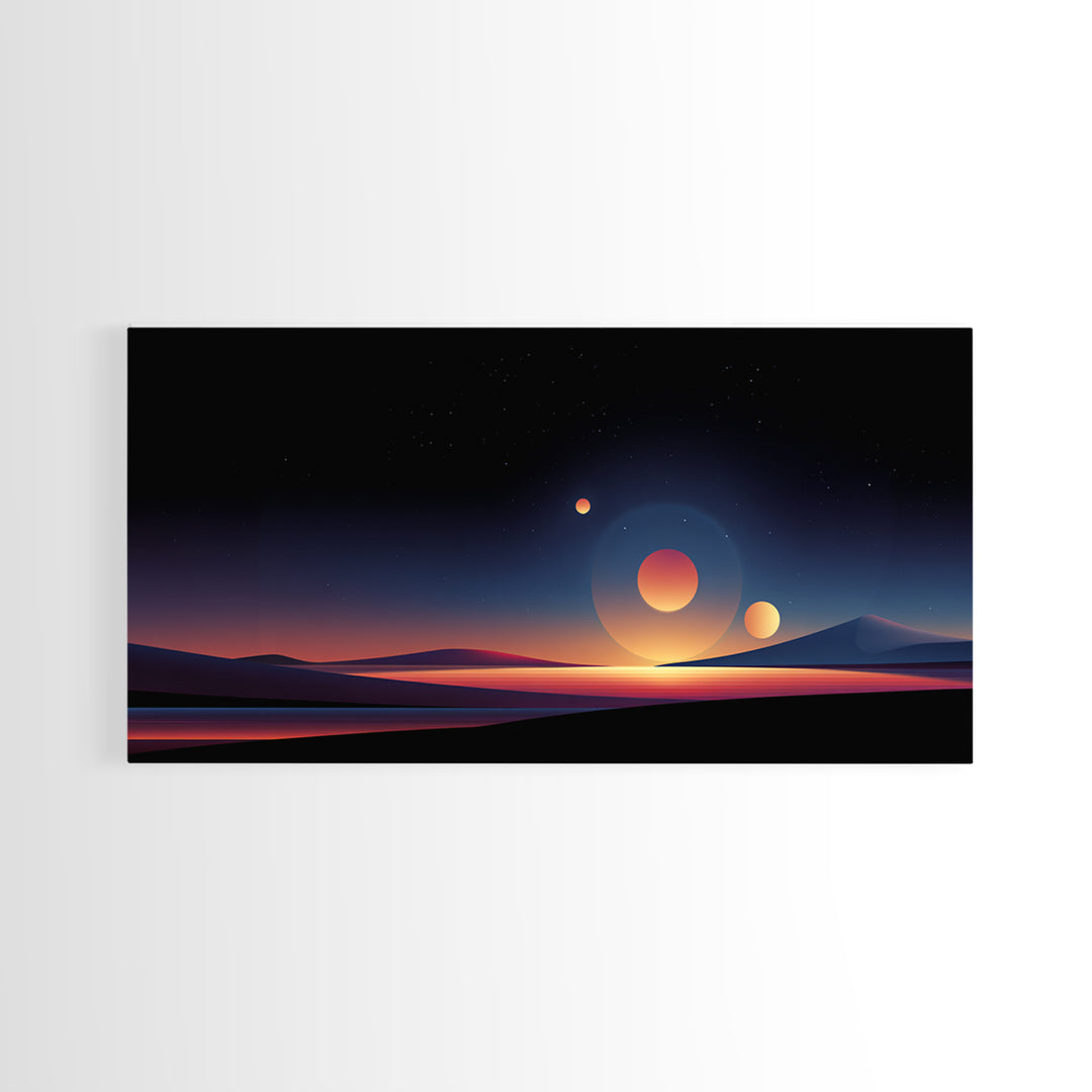 Minimal Planet Desert Sunset Wall Art, Midcentury Modern Art Print, Retro Travel Poster, Scenic Landscape Home Office Decor