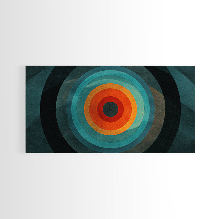 Teal Orange Geometric Bullseye Canvas Print, Midcentury Modern Wall Art, Abstract Circle Poster, Masculine Office Decor Print
