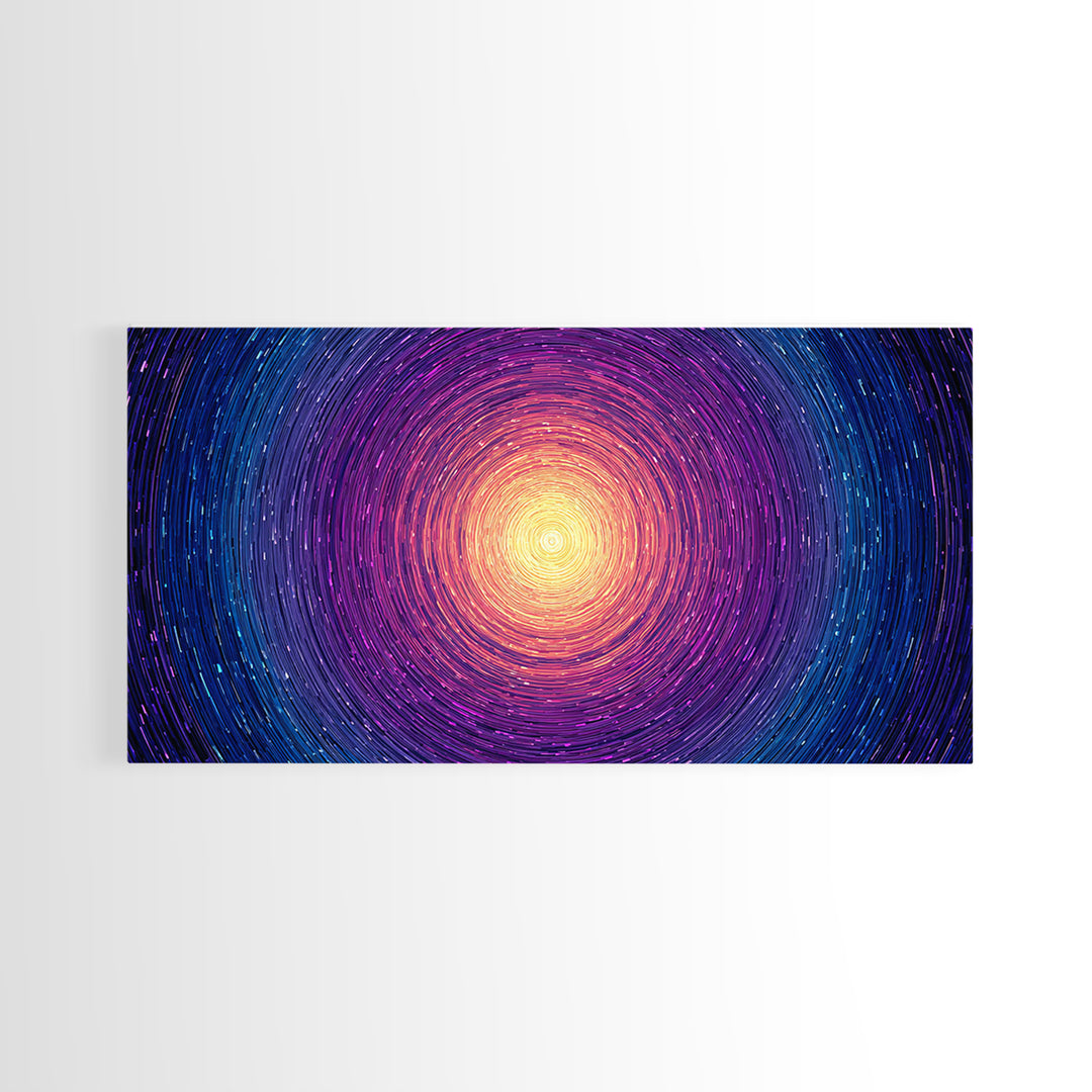 Radiant Magenta Blue Spiral Sun Wall Art, Cosmic Abstract Canvas, Modern Wall Decor, Vibrant Space Print For Living Room