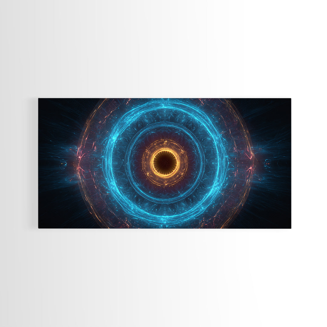 Electric Blue Orbital Ring Wall Art, Futuristic Sci Fi Abstract Canvas, Modern Geometric Space Decor For Living Room Or Office
