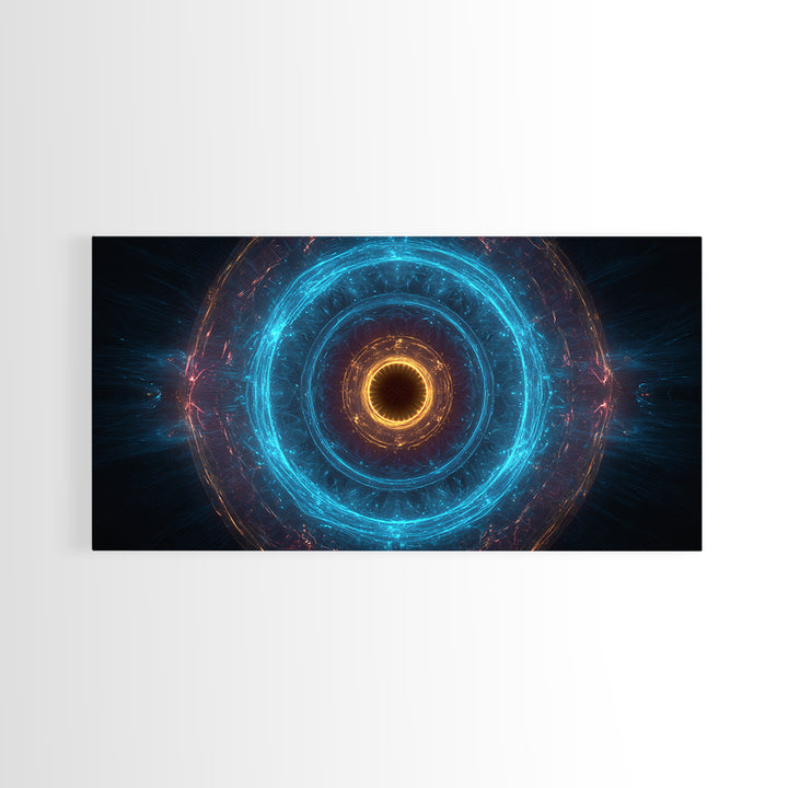 Electric Blue Orbital Ring Wall Art, Futuristic Sci Fi Abstract Canvas, Modern Geometric Space Decor For Living Room Or Office