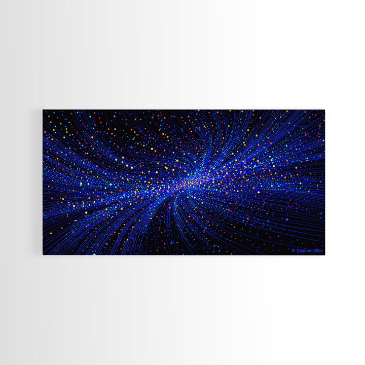 Blue Starfield Particle Stream Wall Art, Cosmic Abstract Digital Print, Modern Sci Fi Poster, Vibrant Space Decor For Home Office