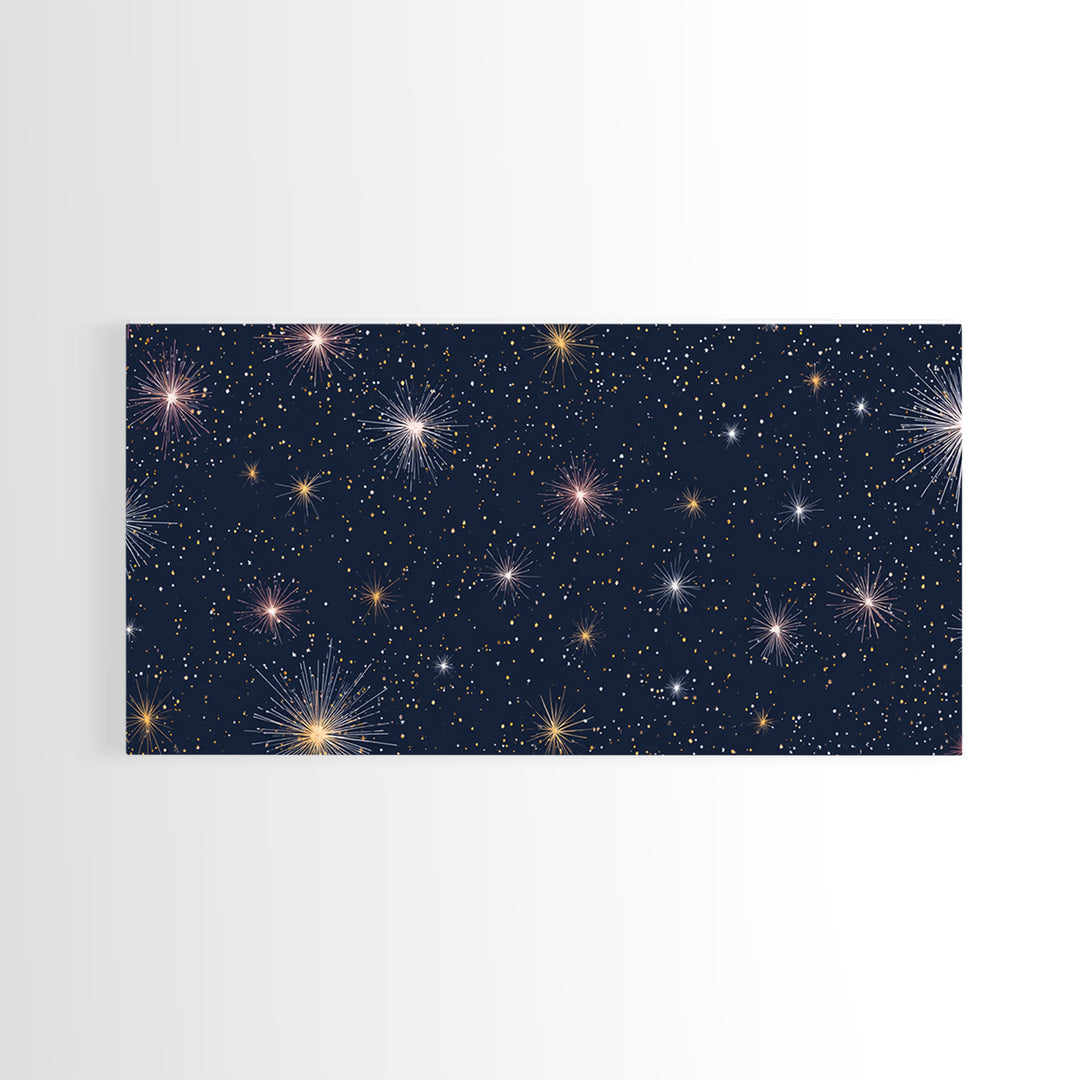 Dark Navy Gold Starry Sky Wall Art, Celestial Space Abstract Print, Modern Home Decor, Cosmic Retro Poster For Bedroom Decor