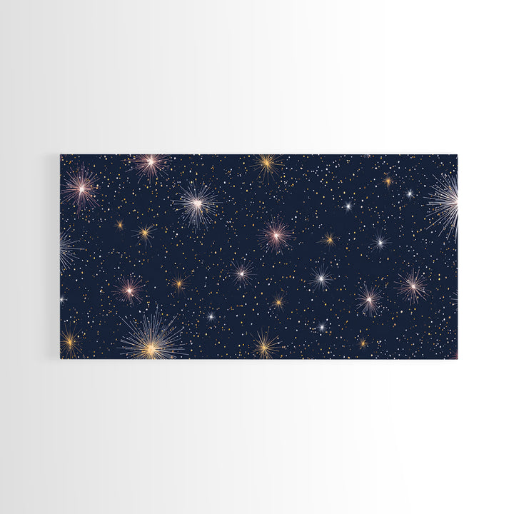 Dark Navy Gold Starry Sky Wall Art, Celestial Space Abstract Print, Modern Home Decor, Cosmic Retro Poster For Bedroom Decor