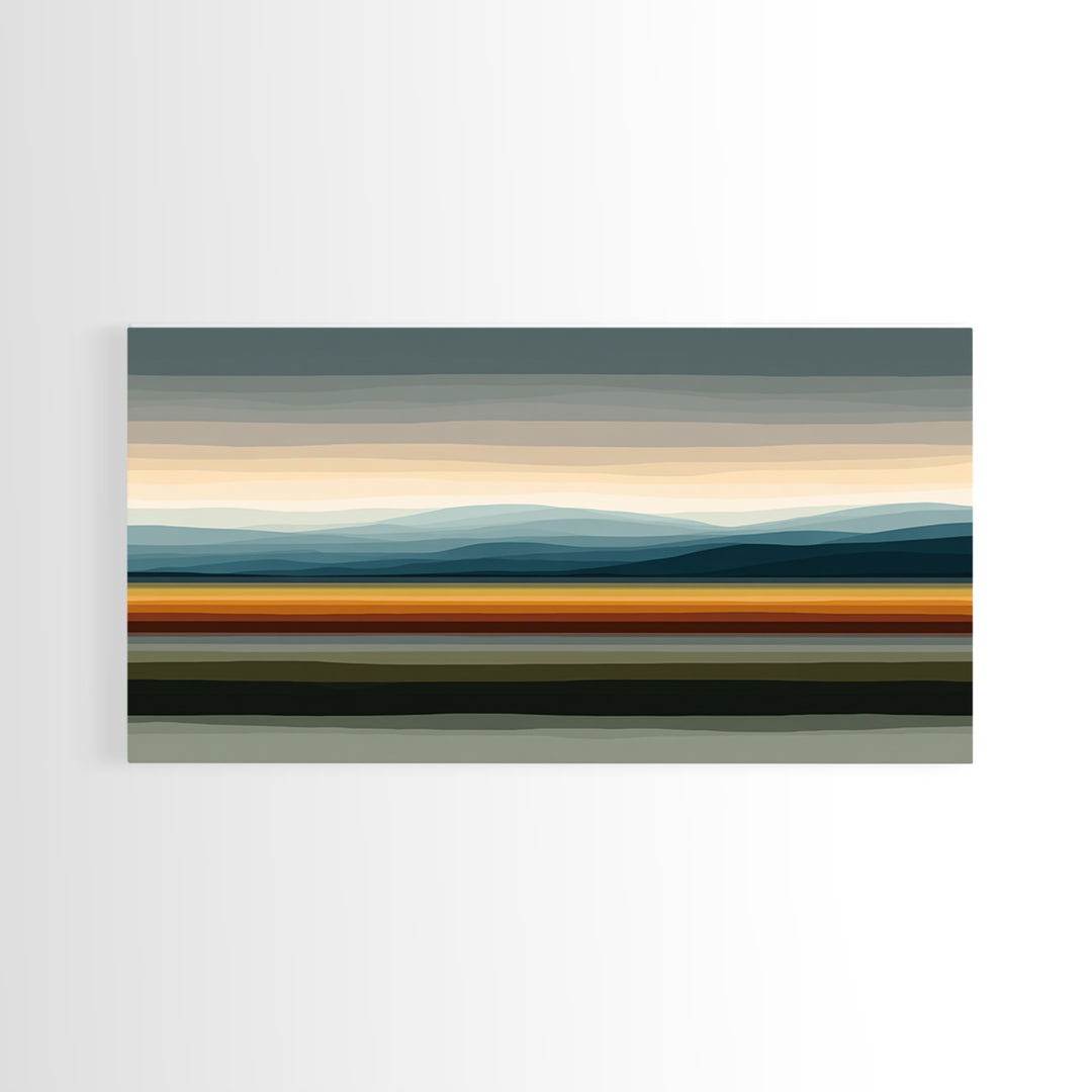 Muted Horizon Landscape With Layered Hills Wall Art, Midcentury Modern Abstract Print, Earth Tone Living Room Decor, Office Decor