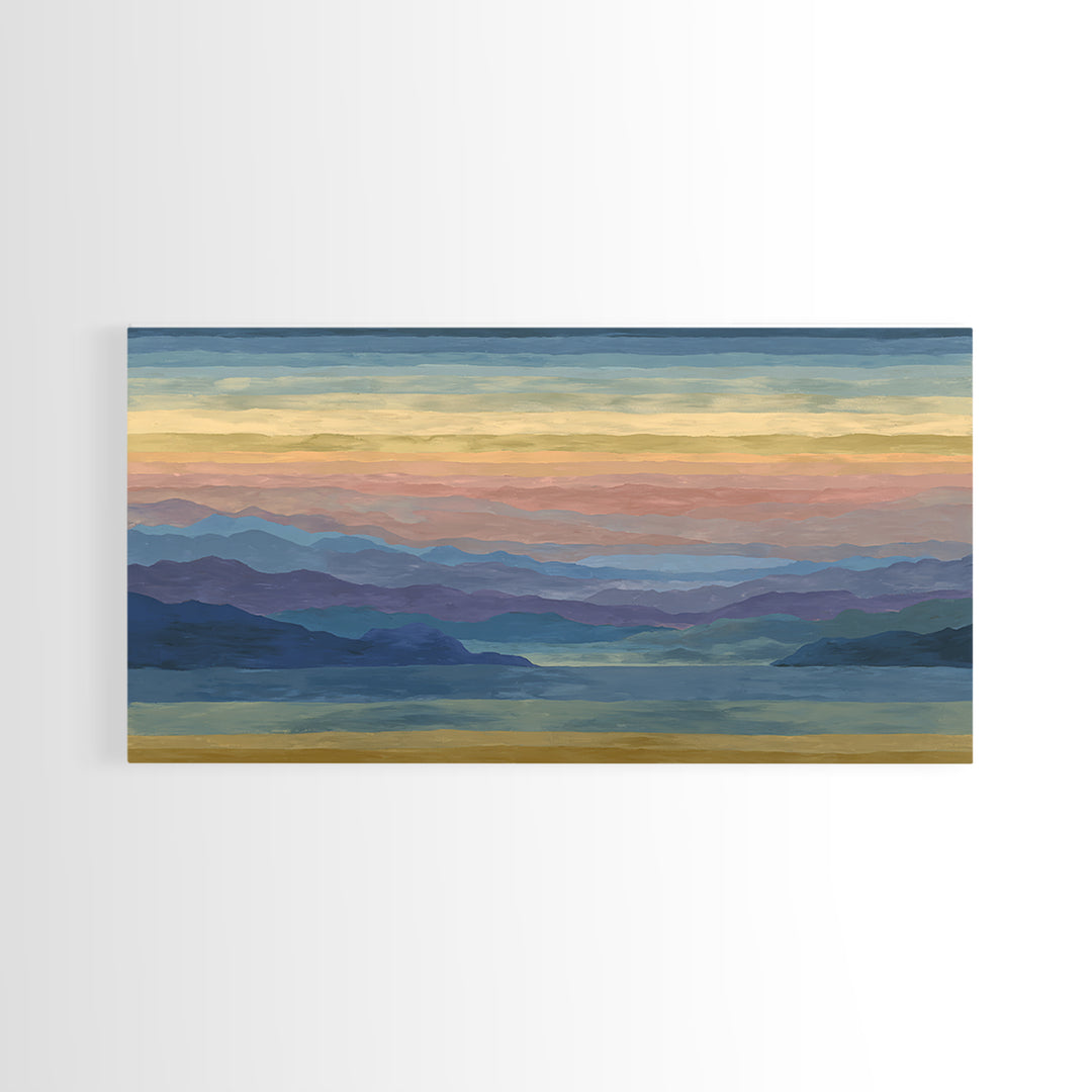 Pastel Mountain Lake Panorama Framed Canvas Print, Modern Wall Art, Scenic Nature Landscape, Bedroom And Office Decor, Home Decor