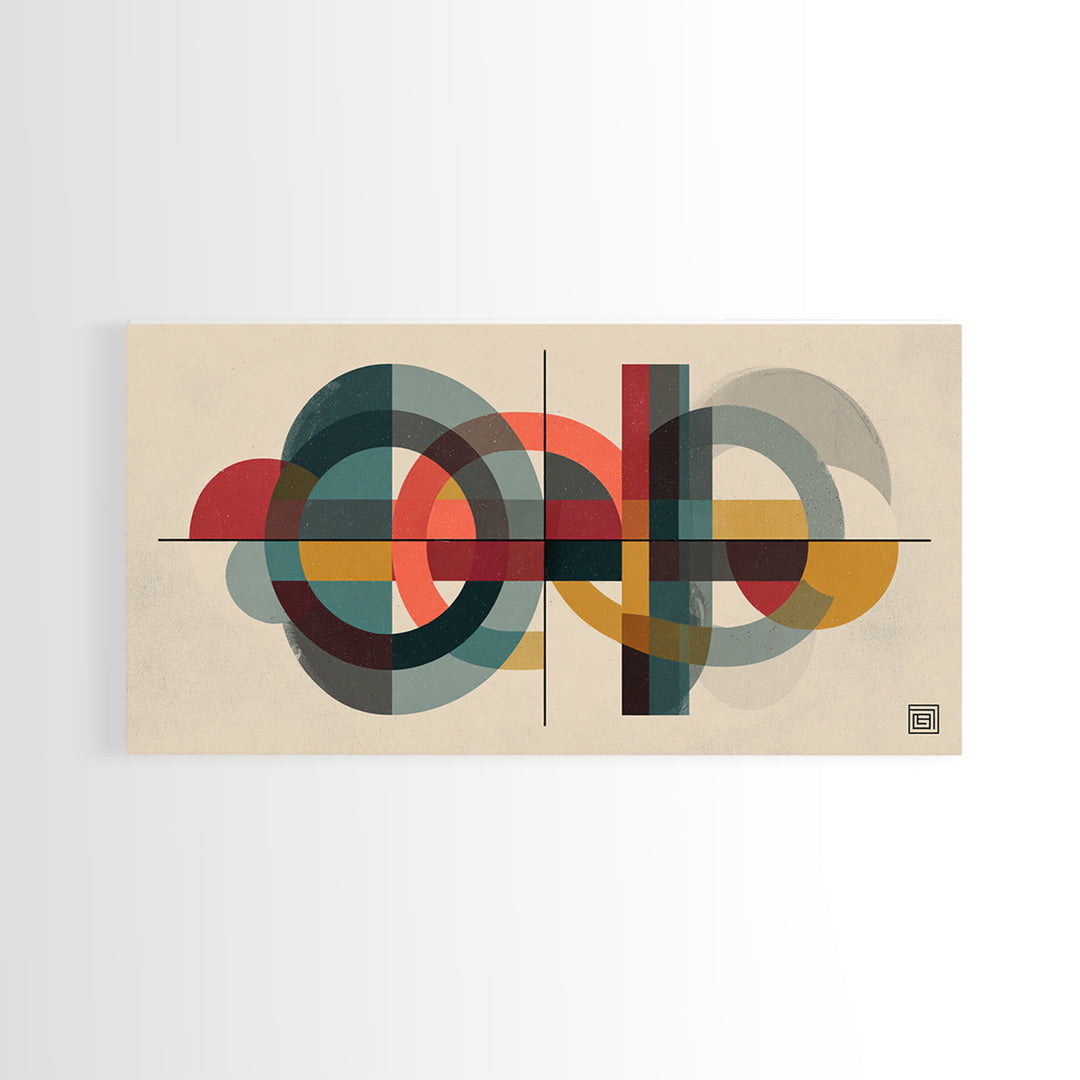 Overlapping Circles And Rectangles Wall Art, Midcentury Modern Geometric Art Print, Atomic Bauhaus Living Room Decor, Mid Century Decor