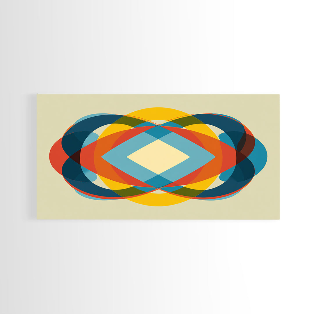 Colorful Overlapping Ellipse Abstract Wall Art, Midcentury Modern Geometric Print, Retro MCM Decor, Bold Living Room Art