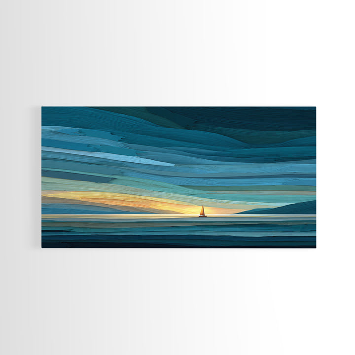 Teal Sunset Sailboat Wall Art, Dramatic Ocean Seascape Print, Coastal Modern Decor, Nautical Lake House Canvas Artwork Print