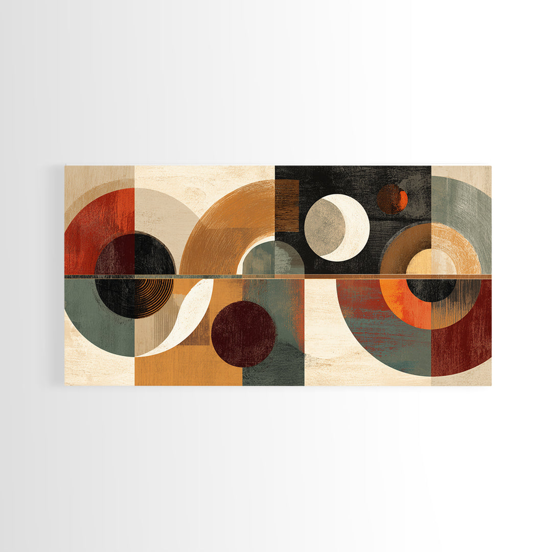 Earth Tone Geometric Circles Wall Art, Midcentury Modern Abstract Print, Retro MCM Decor, Bauhaus Living Room Artwork Print
