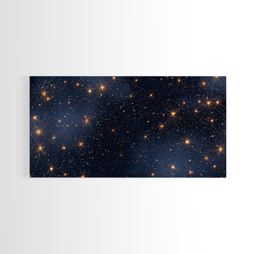 Golden Constellation Star Field Wall Art, Dark Navy Space Abstract Print, Modern Celestial Decor, Cosmic Bedroom Poster Art