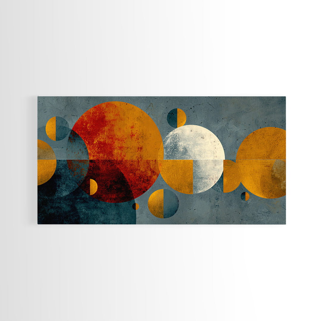 Orange Moon And White Circle Wall Art, Midcentury Modern Abstract Print, Atomic Geometric Decor, Retro Living Room Poster