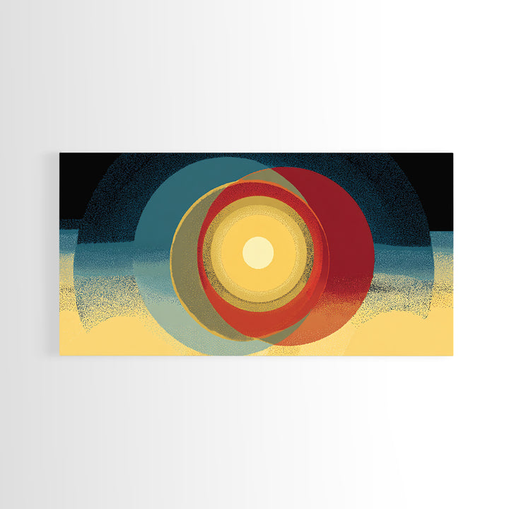 Glowing Concentric Sun Wall Art, Midcentury Modern Canvas Print, Retro Geometric Poster, Atomic Horizon Home Office Decor