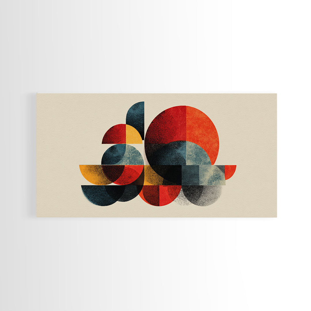 Red Teal Mustard Geometric Shapes Canvas Print, Midcentury Modern Wall Art, Bauhaus Abstract Poster, Bold Retro MCM Home Decor