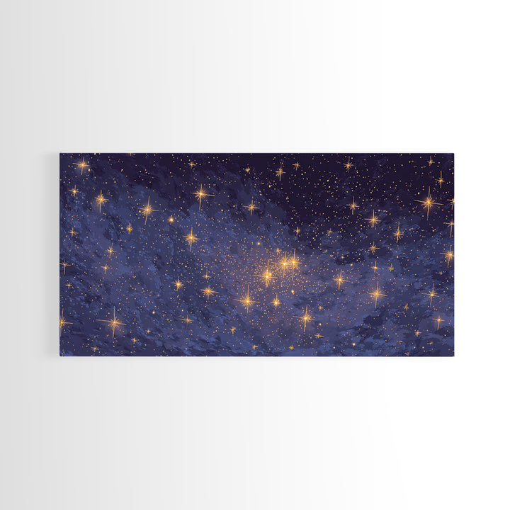Purple Blue Galaxy Star Cloud Framed Canvas Print, Celestial Space Wall Art, Modern Cosmic Decor For Bedroom Or Office Decor