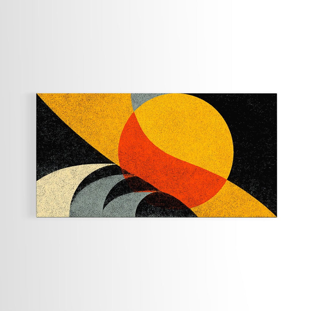 Orange Yellow Cosmic Sphere Canvas Print, Midcentury Modern Wall Art, Retro Geometric Abstract Poster, Bold Atomic Decor