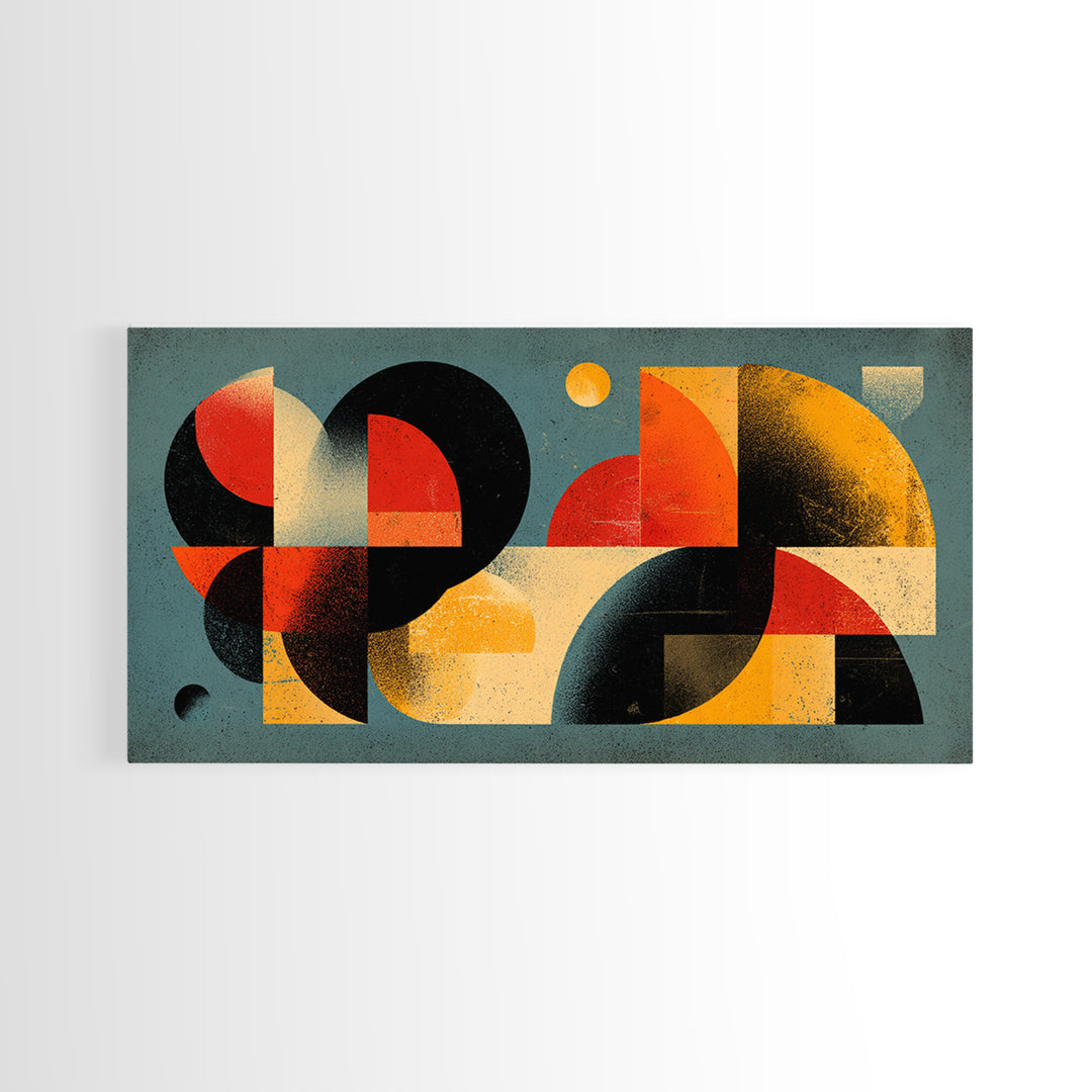Bold Teal Orange Geometric Abstract Wall Art, Mid Century Modern Decor, MCM Artwork, Retro Bauhaus Print For Living Room