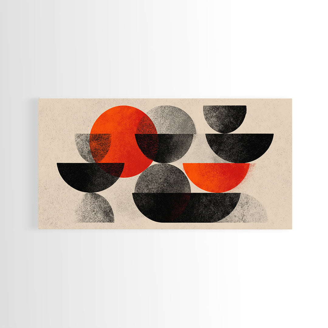 Red Black Gray Semi Circle Abstract Canvas Print, Mid Century Modern Wall Decor, Bauhaus Geometric Art For Office And Living Room