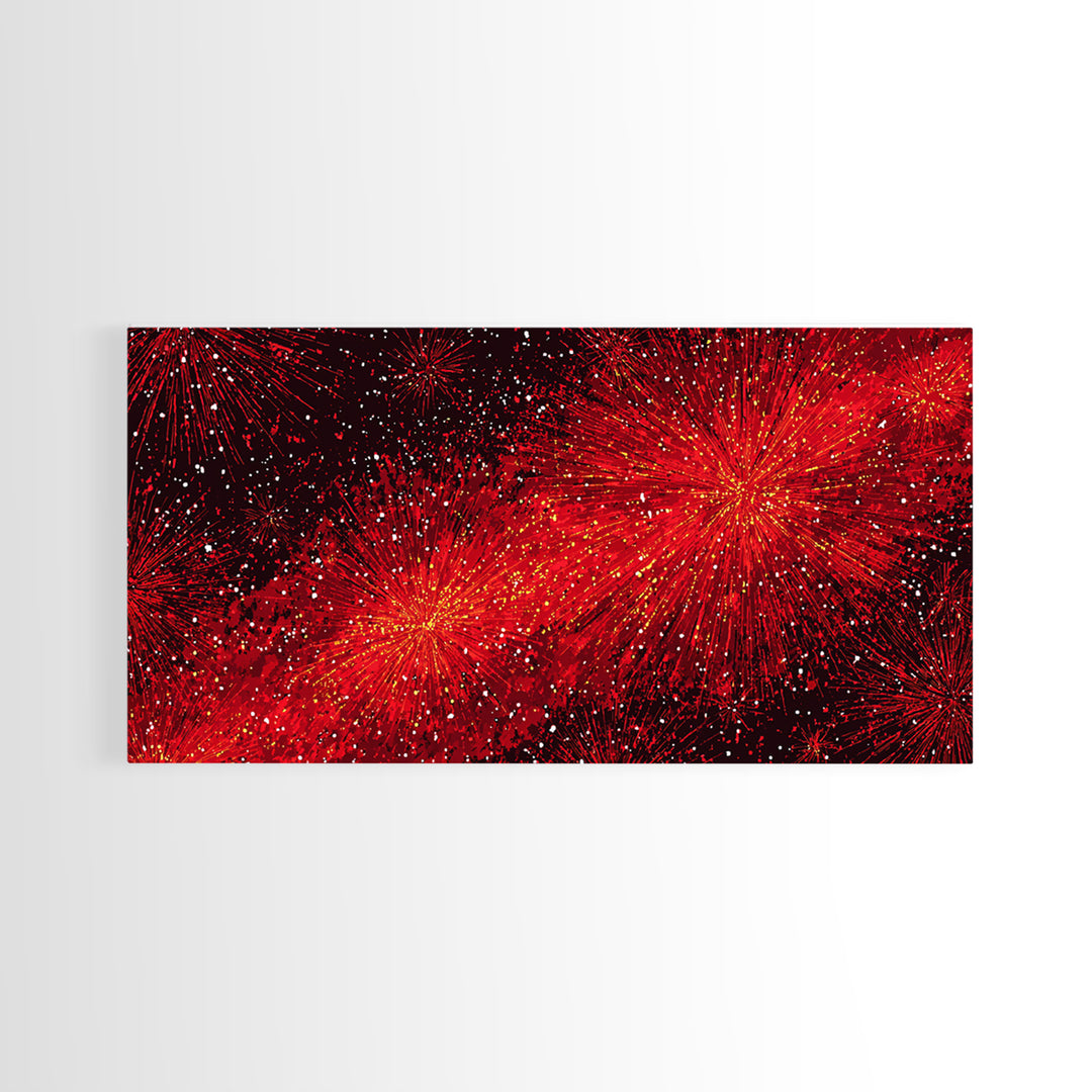 Fiery Red Starburst Fireworks Wall Art, Retro Atomic Mid Century Modern Decor, Bold Abstract Print For Living Room Or Office