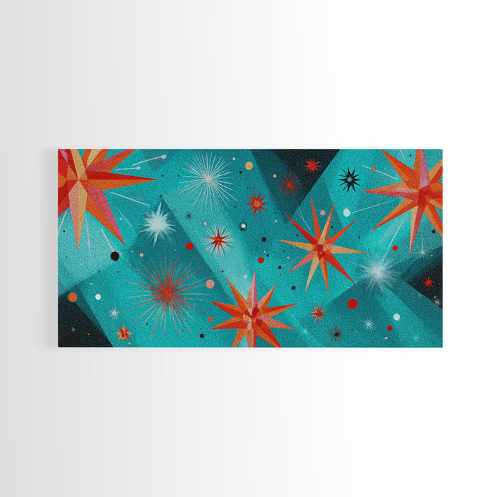 Turquoise Atomic Starburst Wall Art, Mid Century Modern Decor, Retro 50s Space Abstract Print For Living Room And Office
