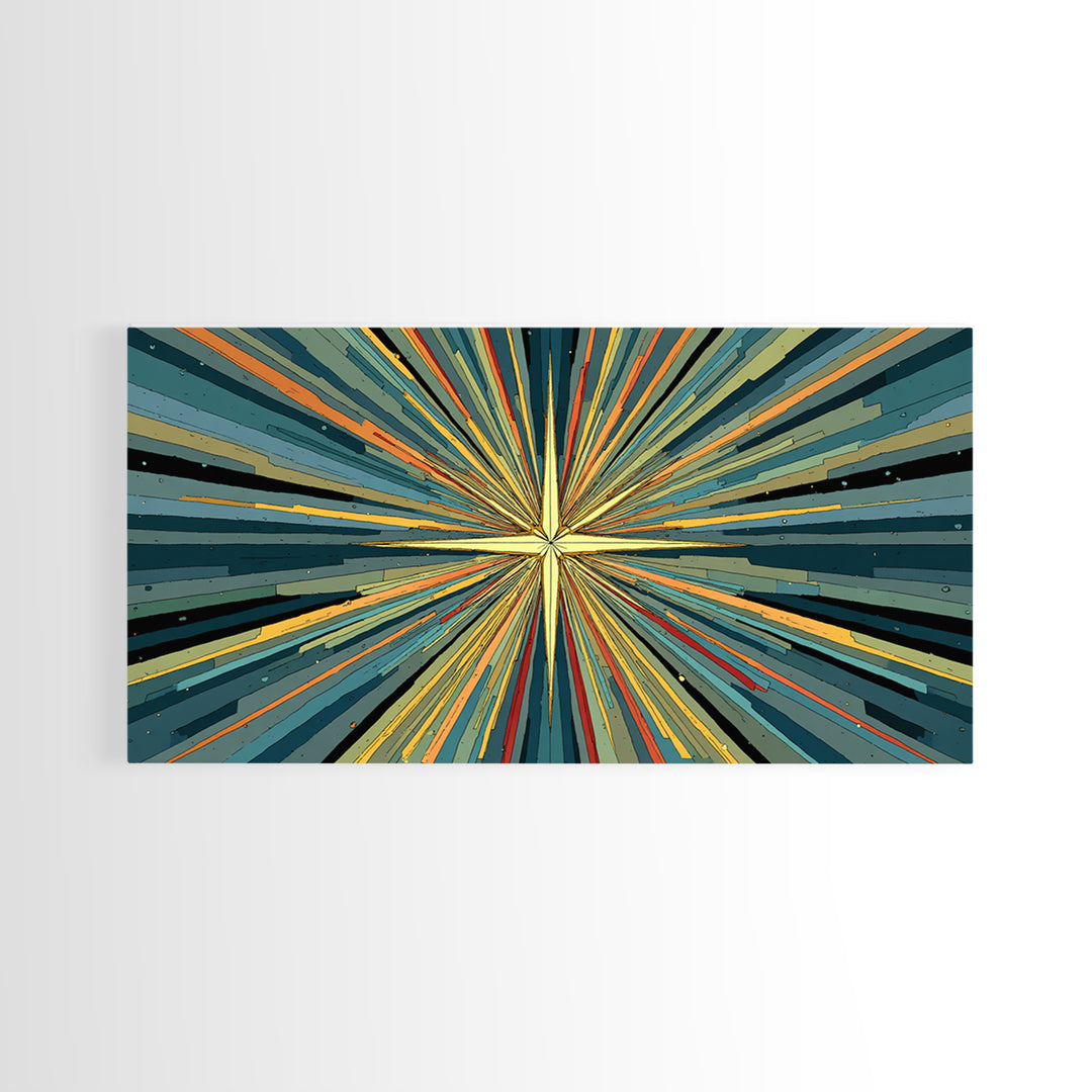 Teal Orange Atomic Starburst Wall Art, Midcentury Modern Abstract Print, Retro Geometric MCM Artwork For Living Room Decor