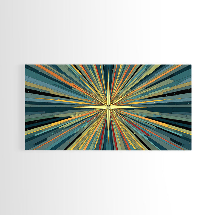 Teal Orange Atomic Starburst Wall Art, Midcentury Modern Abstract Print, Retro Geometric MCM Artwork For Living Room Decor