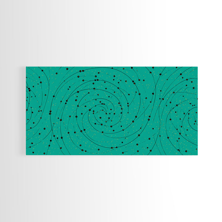 Teal Spiral Galaxy Abstract Canvas Print, Midcentury Modern Wall Art, Cosmic Retro Poster, Space Abstract Art Decor For Office