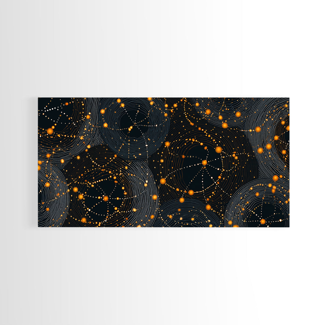 Orange Atomic Constellation Canvas Print, Midcentury Modern Wall Art, Retro Sci Fi Poster, Cosmic Abstract Decor For Office
