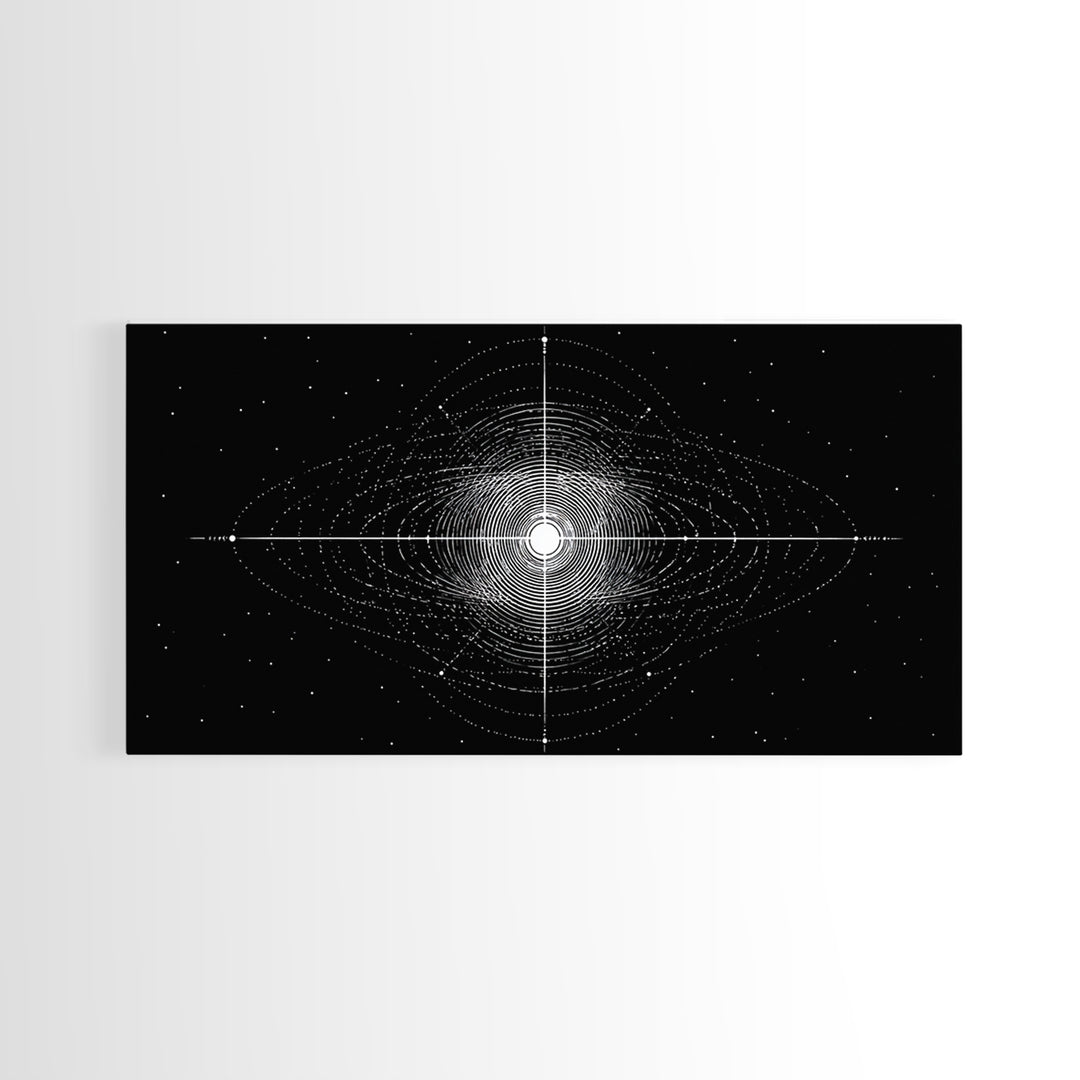 Black White Central Star Field Wall Art, Midcentury Modern Abstract Art, Cosmic Space Poster, Minimalist Home Decor, MCM Print