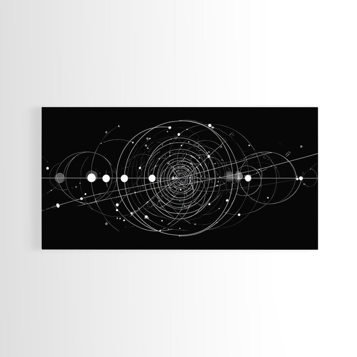 White Orbital Geometry In Black Space Wall Art, Modern Abstract Art Print, Sci Fi Decor, Geometric Wall Decor Gift For Office