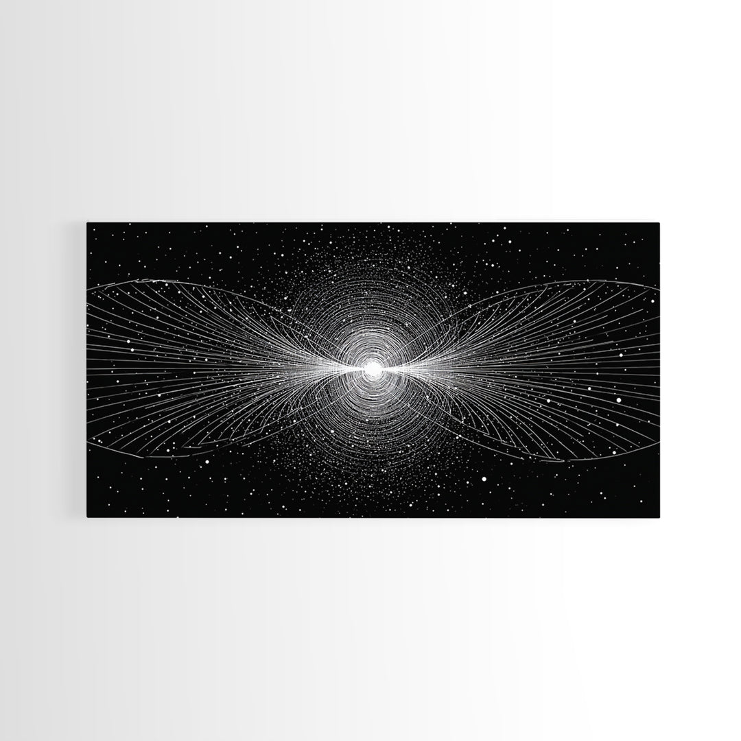 White Particle Wave Cosmic Burst Wall Art, Space Abstract Art, Modern Wall Decor, Sci Fi Poster, Black And White Art Print