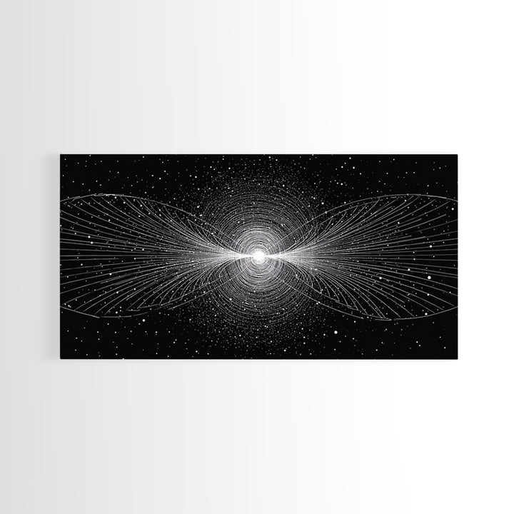 White Particle Wave Cosmic Burst Wall Art, Space Abstract Art, Modern Wall Decor, Sci Fi Poster, Black And White Art Print