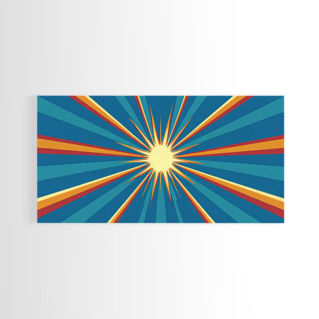 Retro Radiant Sunburst In Teal Blue Wall Art, Midcentury Modern Art, Atomic 60s Poster, Colorful Geometric Wall Decor Print