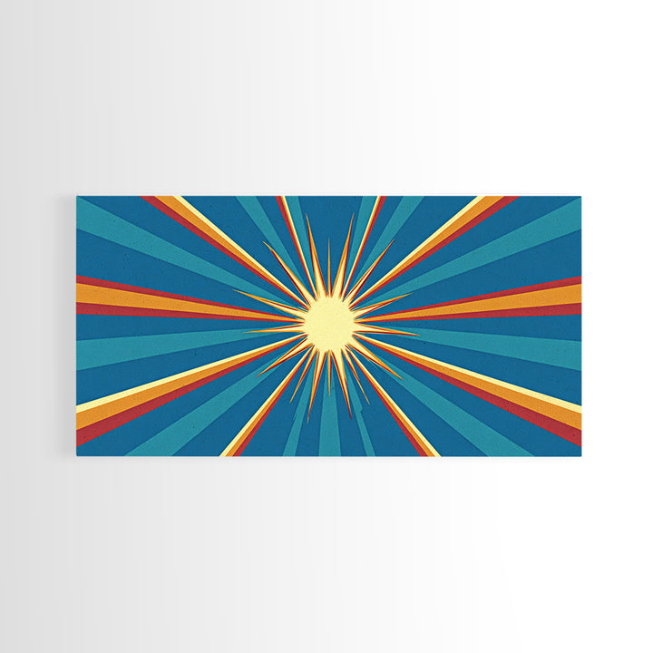 Retro Radiant Sunburst In Teal Blue Wall Art, Midcentury Modern Art, Atomic 60s Poster, Colorful Geometric Wall Decor Print