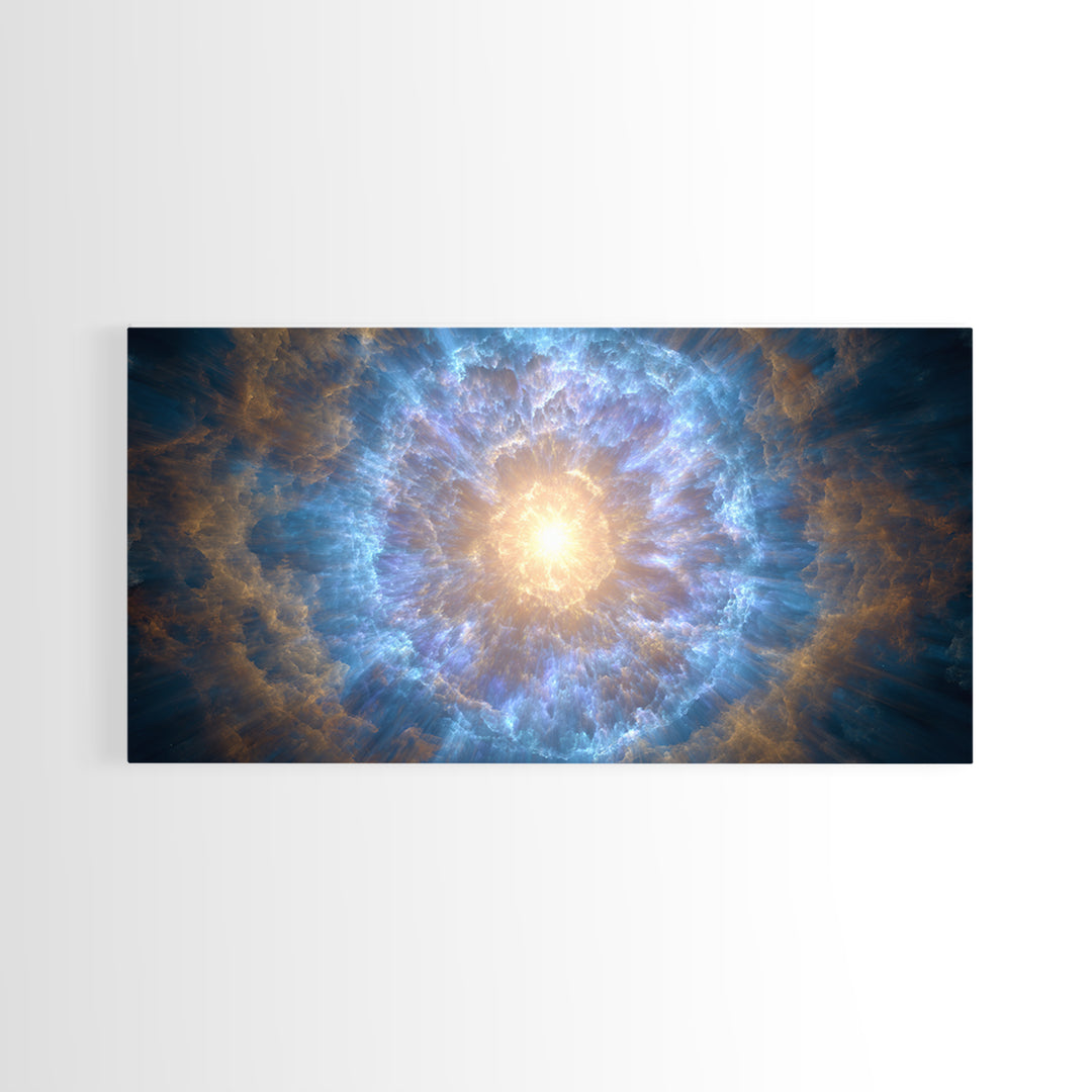 Blue Gold Nebula Eye Cosmic Light Wall Art, Space Abstract Art, Modern Wall Decor, Sci Fi Art Print For Living Room Decor