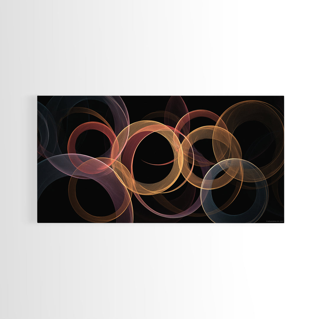 Glowing Transparent Orbital Rings Abstract Wall Art, Midcentury Modern Geometric Poster, Retro MCM Wall Decor, Large Canvas Print