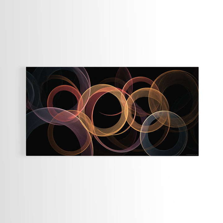 Glowing Transparent Orbital Rings Abstract Wall Art, Midcentury Modern Geometric Poster, Retro MCM Wall Decor, Large Canvas Print