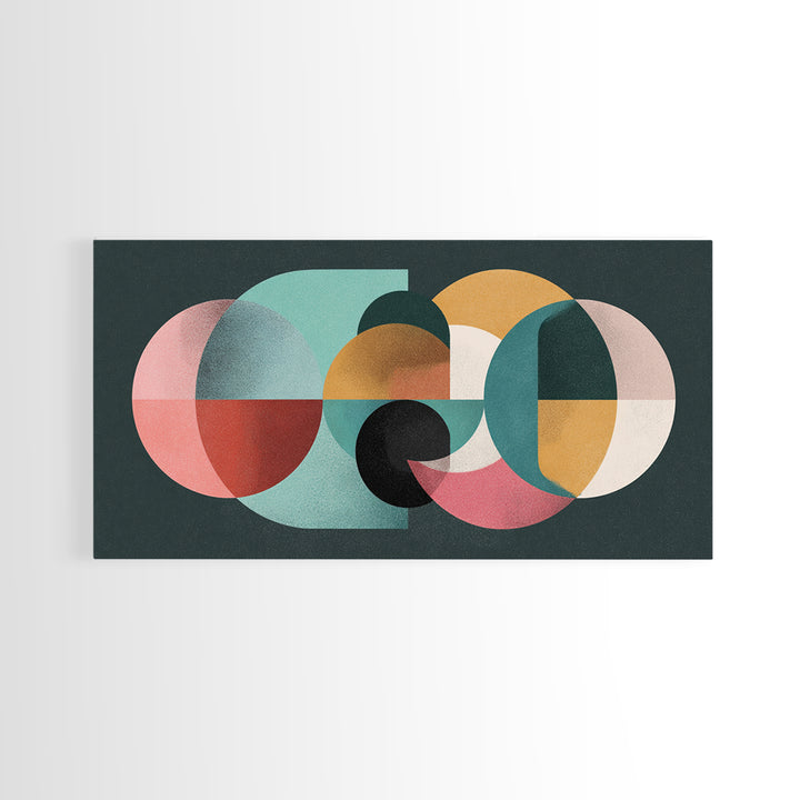 Pink Mint Mustard Oval Circle Blocks Wall Art, Midcentury Modern Geometric Print, Bauhaus Abstract Poster, MCM Wall Decor