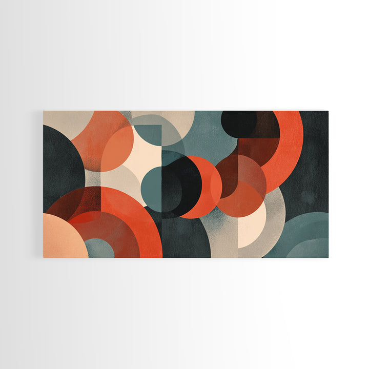Rust Teal Cream Overlapping Circle Abstract Canvas Print, Midcentury Modern Wall Art, Retro Geometric Decor, Large MCM Poster