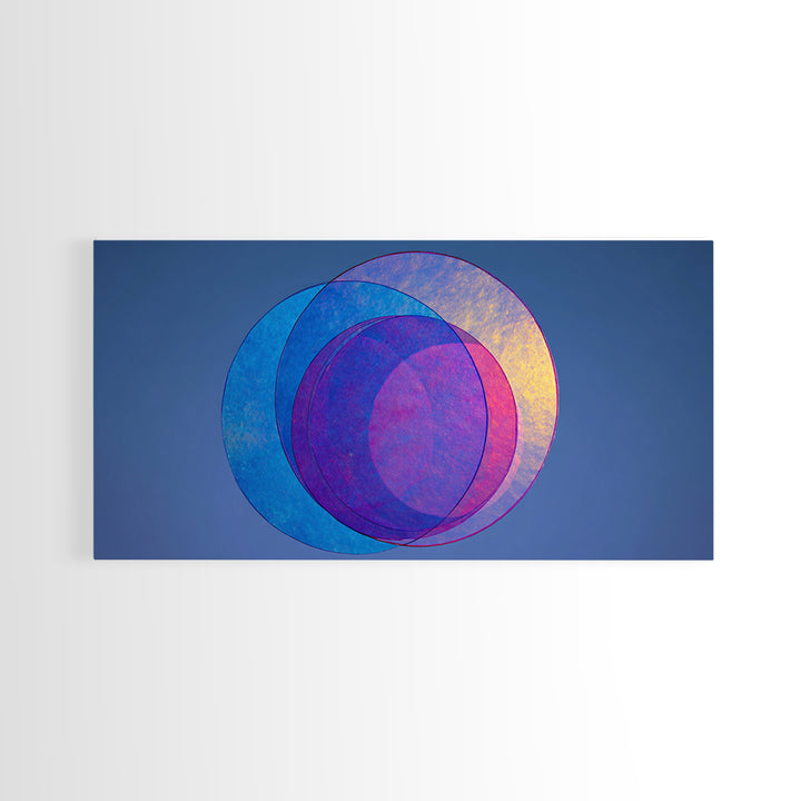 Blue Purple Transparent Planet Circles Canvas Print, Modern Abstract Wall Art, Midcentury Geometric Poster, Cool Bedroom Decor