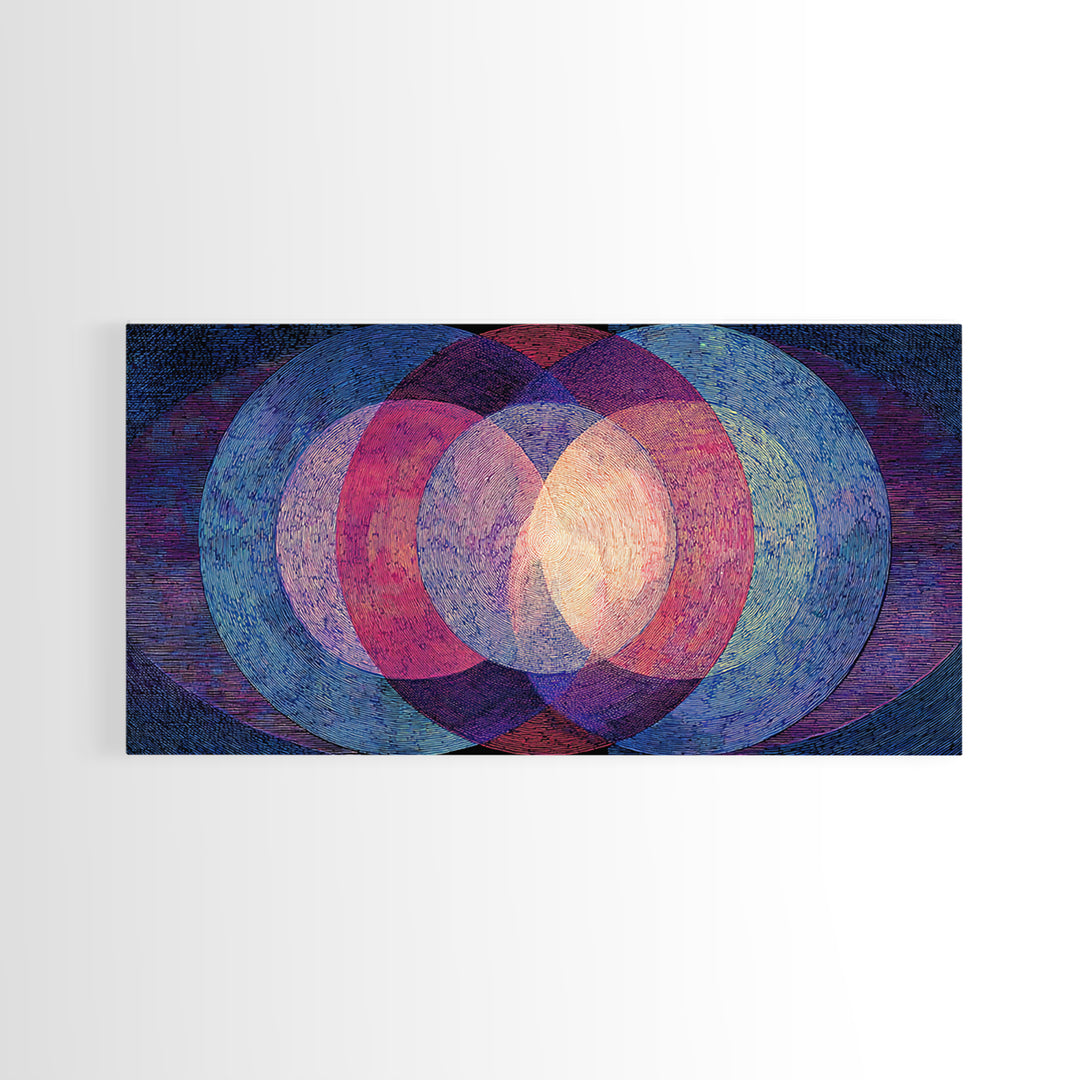 Textured Blue Pink Moire Oval Rings Wall Art, Midcentury Modern Abstract Art Print, Op Art Poster, Retro Geometric MCM Decor