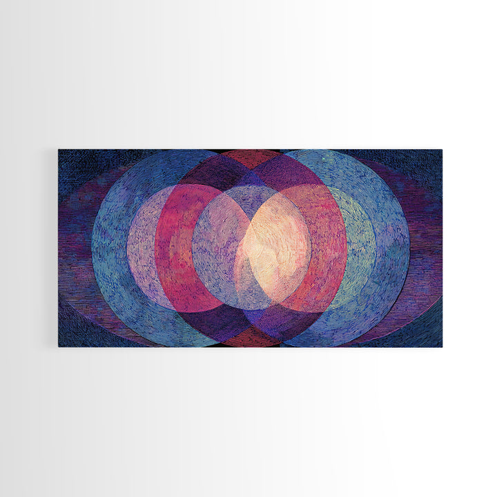 Textured Blue Pink Moire Oval Rings Wall Art, Midcentury Modern Abstract Art Print, Op Art Poster, Retro Geometric MCM Decor