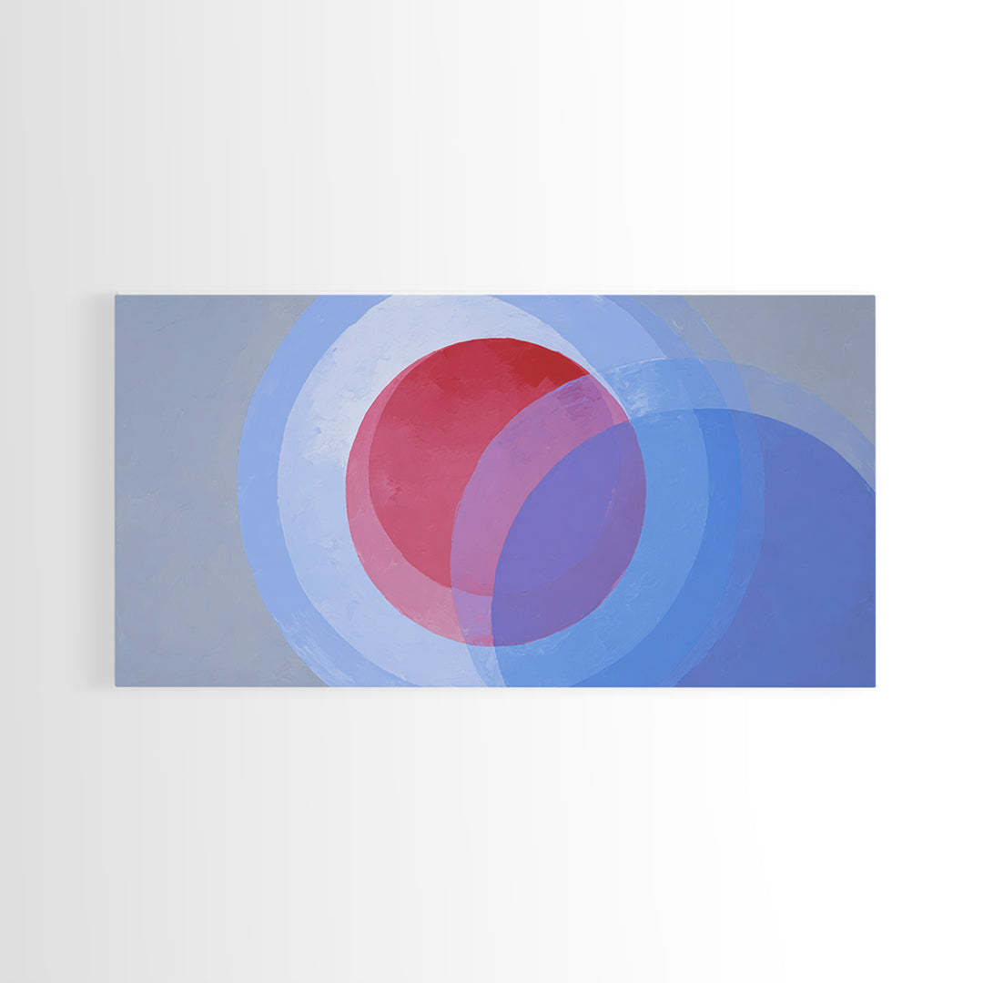 Soft Red Violet And Blue Concentric Circles Canvas Print, Modern Abstract Wall Art, Minimal Geometric Decor, Serene Bedroom Art