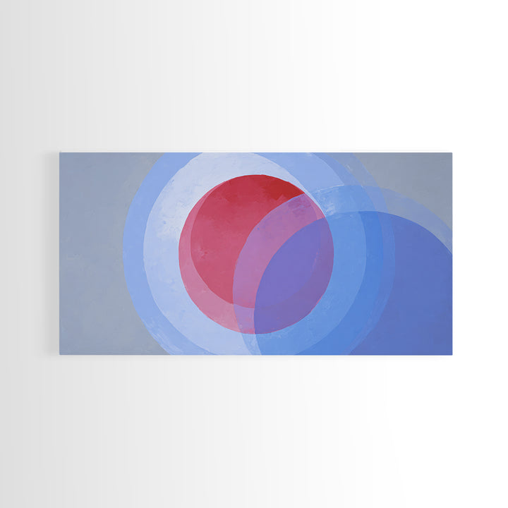 Soft Red Violet And Blue Concentric Circles Canvas Print, Modern Abstract Wall Art, Minimal Geometric Decor, Serene Bedroom Art