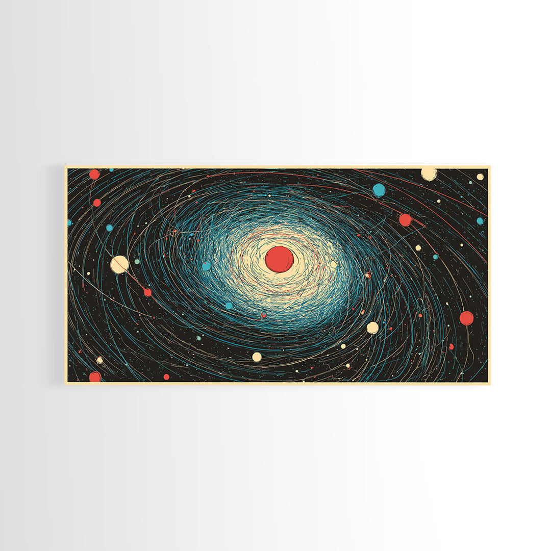 Cream Red Spiral Galaxy Canvas Print, Midcentury Modern Art, Retro Space Poster, Abstract Wall Decor, Atomic Planet Artwork